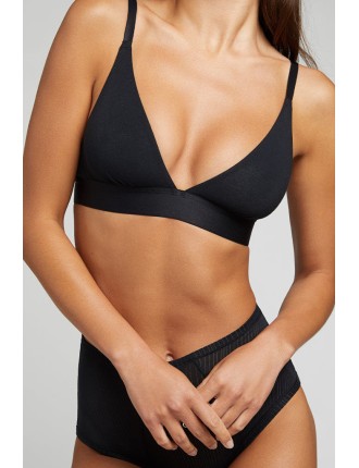 New Design Cotton Triangle Bra in Black Immediate Availability