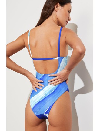 New Design Swim Straight Neck One-Piece in Surf New Stock