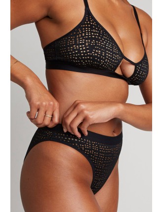 New Design Eyelet Lace French Cut Brief in Black In Stock