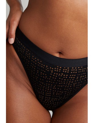 New Design Eyelet Lace French Cut Brief in Black In Stock