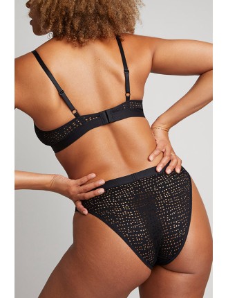 New Design Eyelet Lace French Cut Brief in Black In Stock