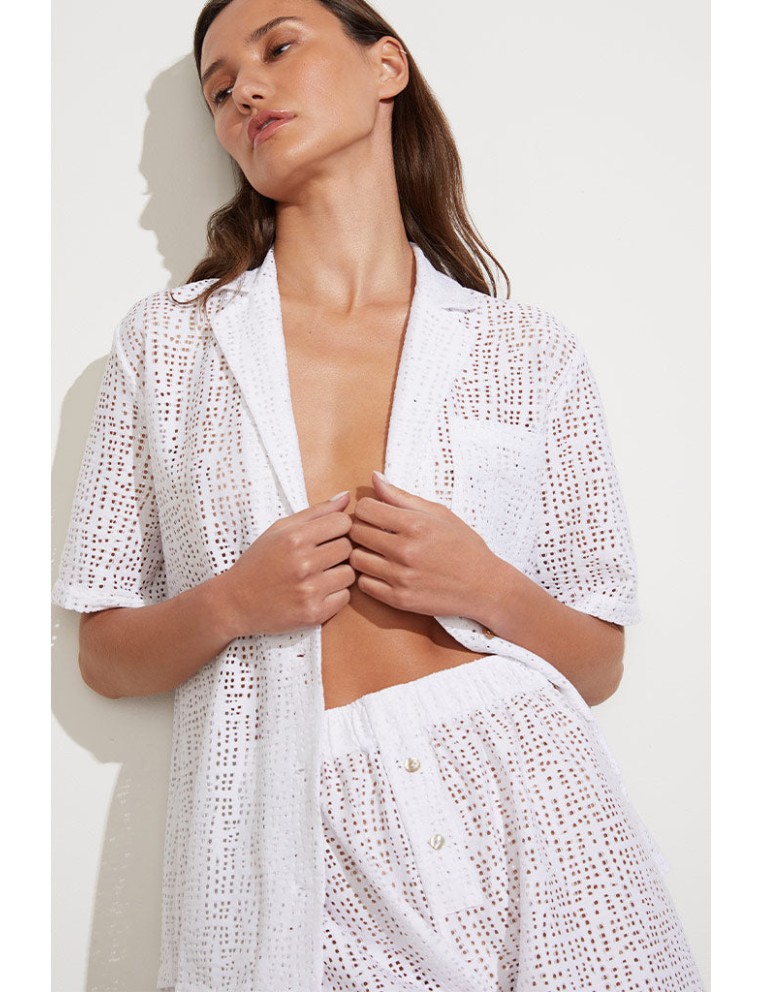 New Design Eyelet Lace Island Shirt in White