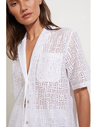 New Design Eyelet Lace Island Shirt in White