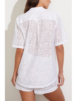 New Design Eyelet Lace Island Shirt in White