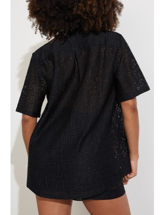 New Design Eyelet Lace Island Shirt in Black New Release