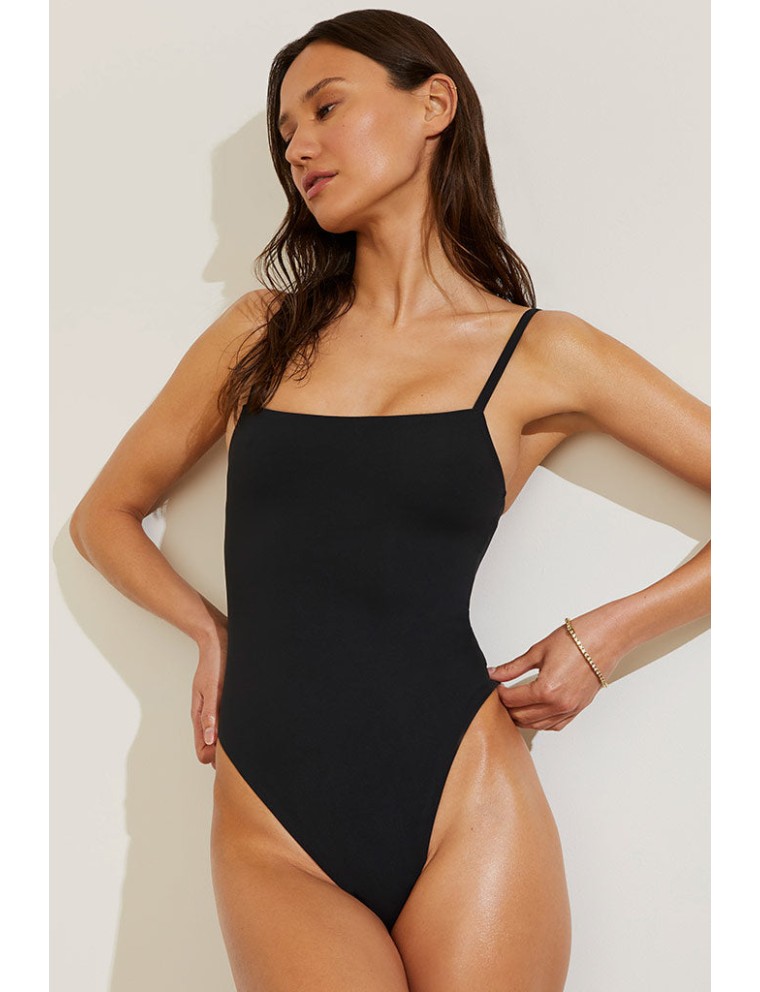 New Design Swim Straight Neck One-Piece in Black Hot New Item