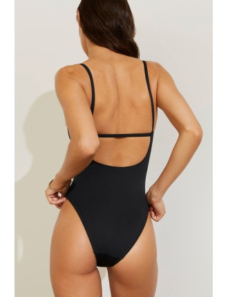 New Design Swim Straight Neck One-Piece in Black Hot New Item