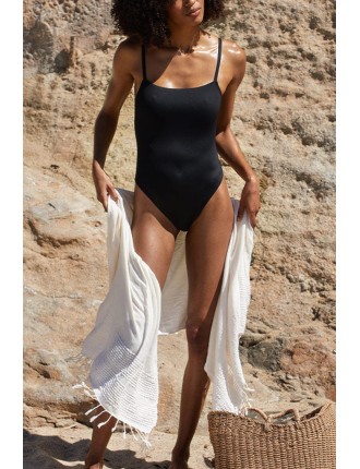 New Design Swim Straight Neck One-Piece in Black Hot New Item